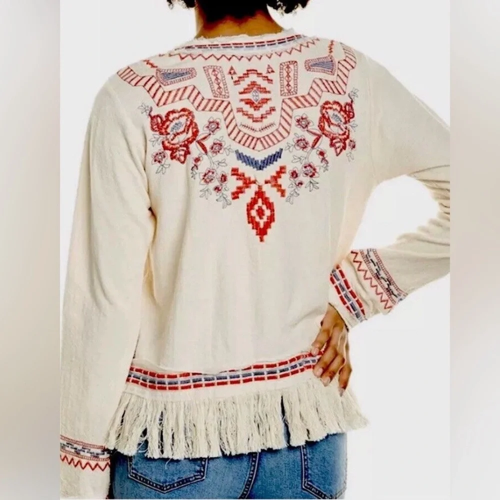 JOHNNY WAS Yatzil Embroidered Fringe Jacket in Vanilla Size L - Picture 11 of 14